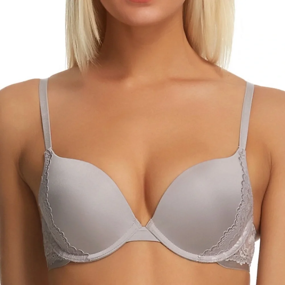 NWT 36 DD Apt. 9 Gray Lace Trim Push Up Bra